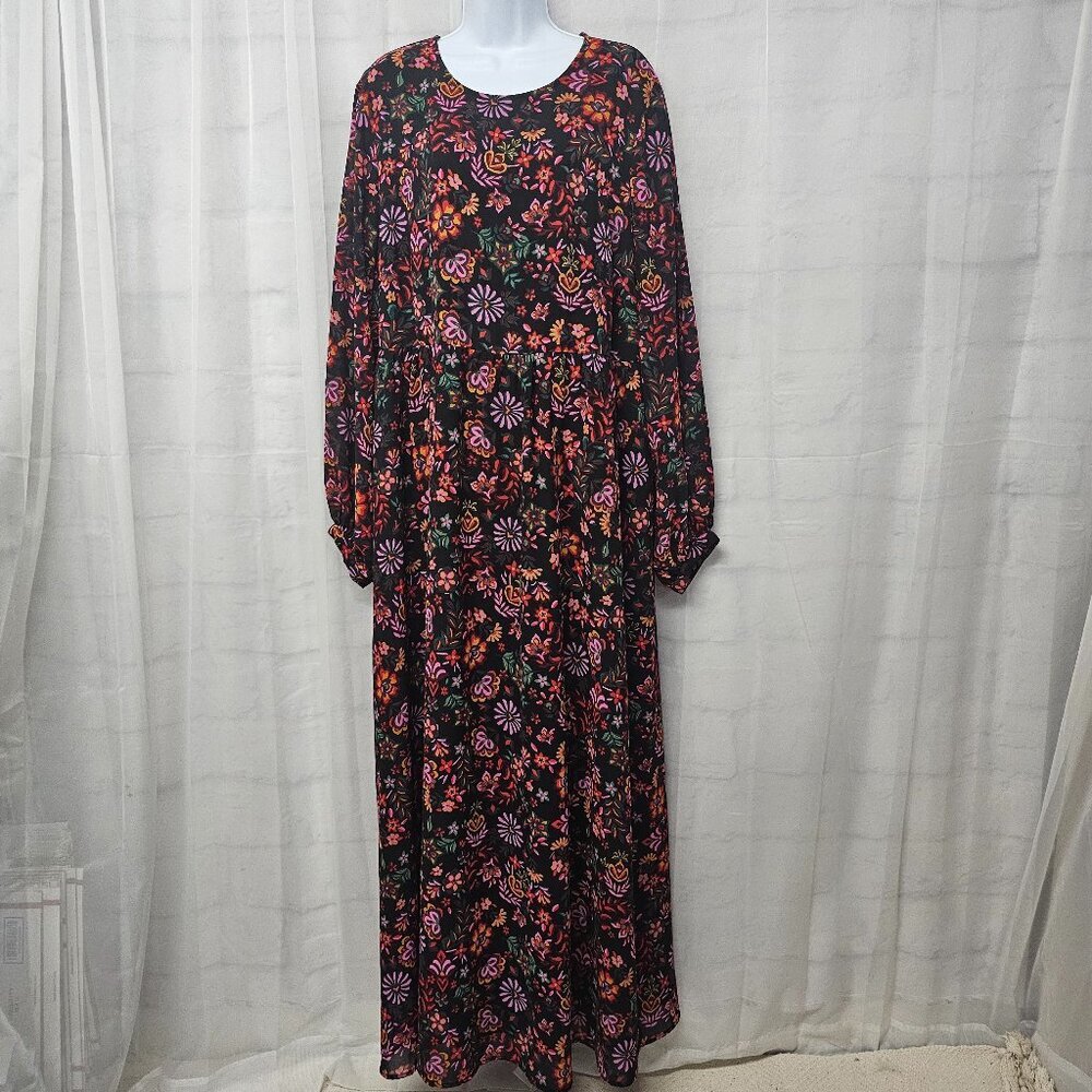 Scoop Dress Black Purple Maxi Whimsigoth Boho Cottage 3X - Picture 14 of 14